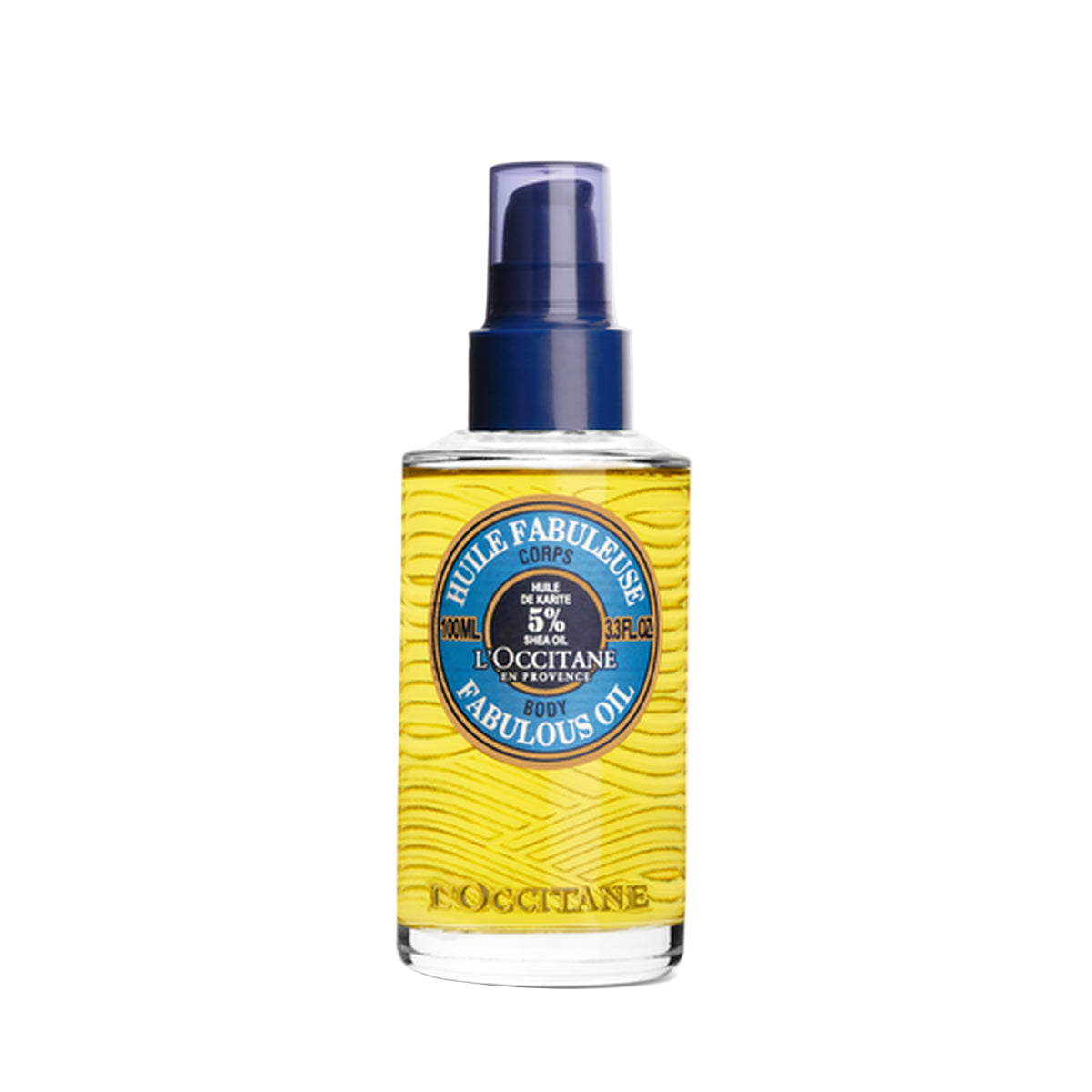 L'Occitane body oil spray bottle on a white background